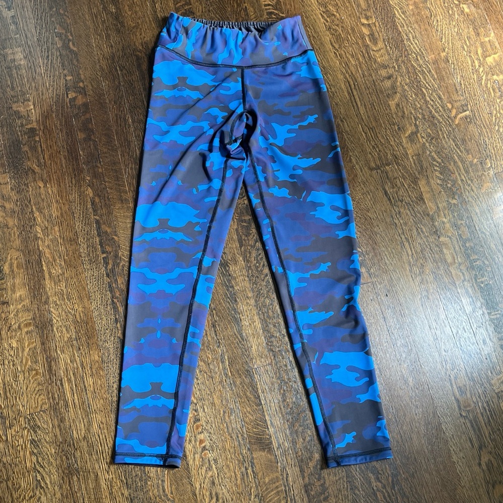 CHRLDR Navy Blue Camouflage Print High Rise Stretch Leggings Activewear Size L